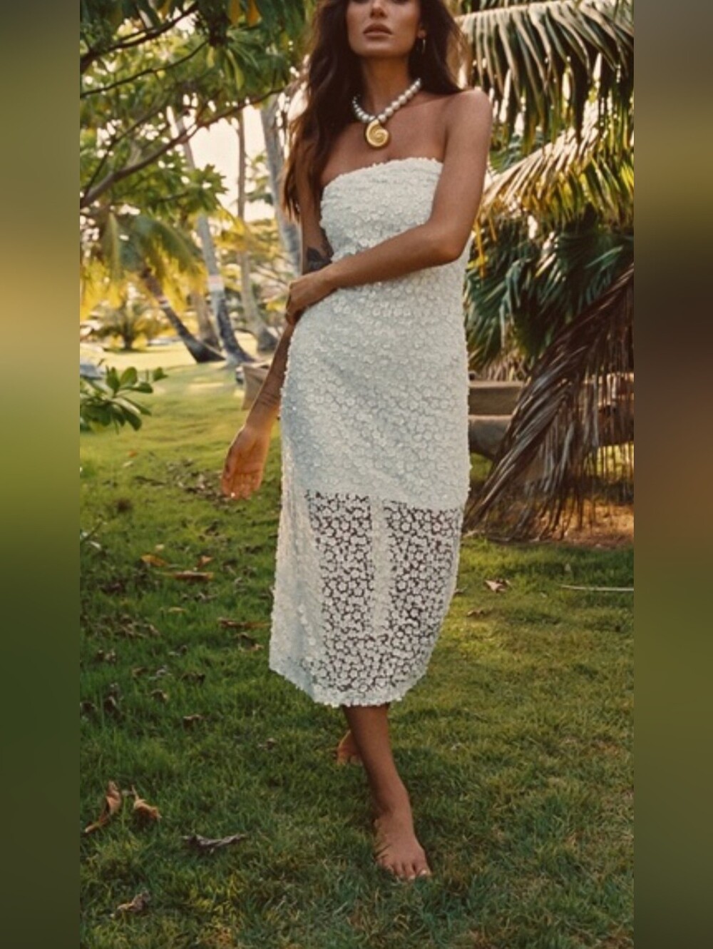 NWT 12th Tribe Hannah White Floral Applique Midi Dress Size S